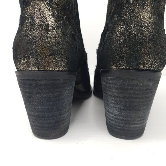 Wittner Wasson Suede Cowboy Boot Black Gold Sparkle Star Block Heel Size 37 - Picture 12 of 13